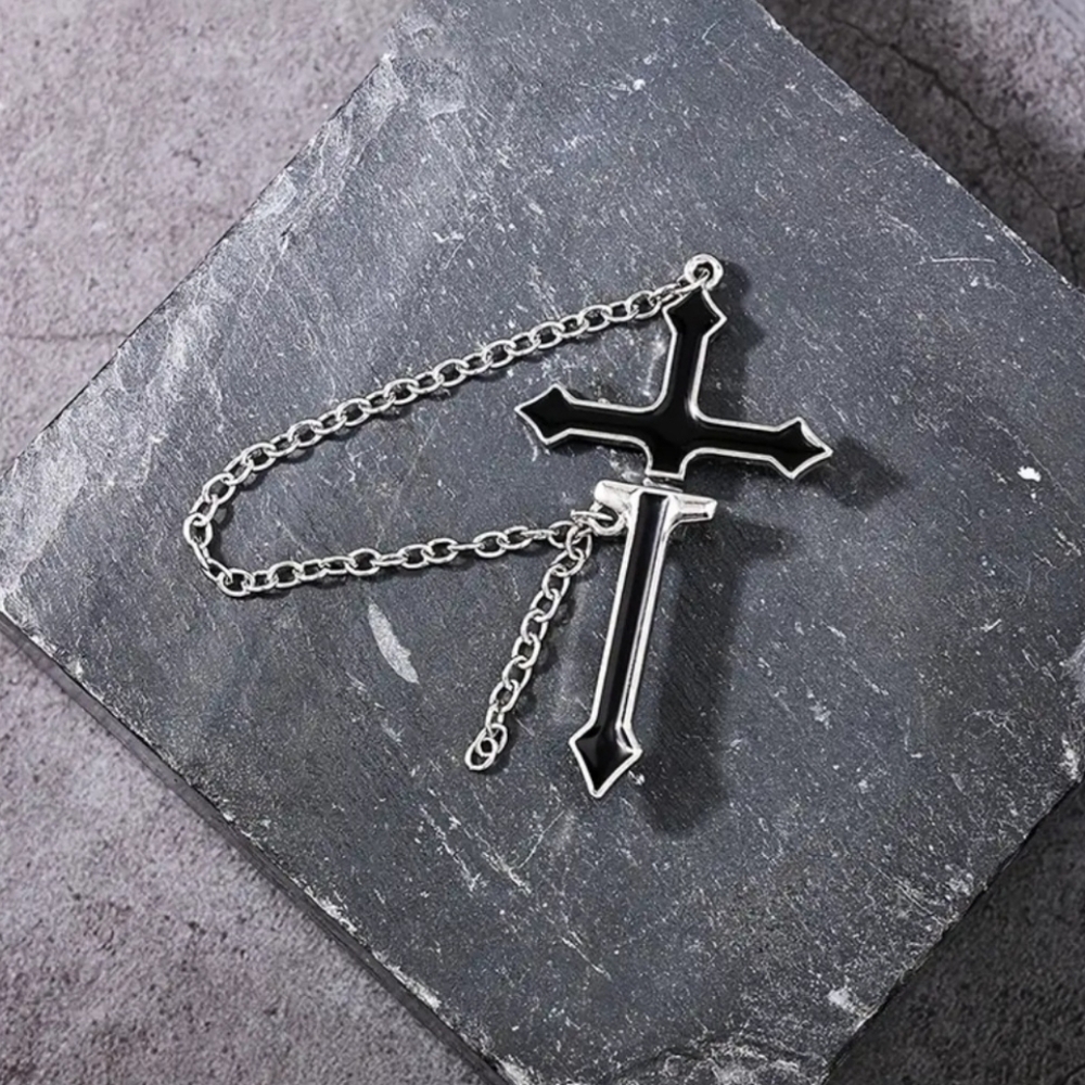 Hot Topic 1Piece Goth Black Cross Chain Earring NWOT - Picture 5 of 5